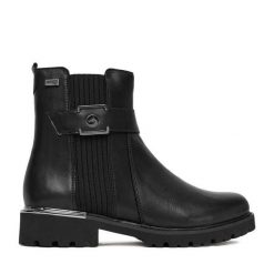 Botki Remonte. Czarne botki damskie Remonte, bez obcasa, na płaskiej podeszwie, bez zapięcia. Za 449.99 zł.