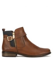 Rieker Botki Z4959-22 Brązowy. Brązowe botki damskie Rieker, ze skóry, bez obcasa, na płaskiej podeszwie, bez zapięcia. Za 339.99 zł.