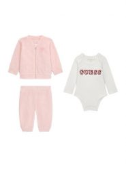 Guess Komplet bluza, body i spodnie dresowe H6BG05 K6014 Różowy jasny Regular Fit. Czerwone bluzy i bluzki niemowlęce Guess, z aplikacjami, z dresówki, bez ramiączek, bez kaptura. Za 284.99 zł.