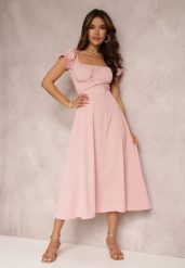 Różowa Sukienka o Rozkloszowanym Kroju z Wiązaniem Perolis. Czerwone sukienki damskie Renee, l, bez wzorów, eleganckie, bez kołnierzyka, bez ramiączek, midi, rozkloszowane. W wyprzedaży za 111.99 zł.
