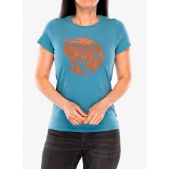 Koszulka damska Fjallraven Arctic Fox Print T-shirt. Niebieskie bluzki sportowe damskie Fjällräven, bez wzorów, bez ramiączek. Za 209.99 zł.