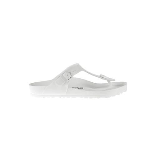 Japonki damskie Birkenstock Gizeh. Białe klapki damskie Birkenstock, bez wzorów, z materiału, bez obcasa. Za 316.00 zł.