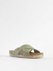 BAYTON Skórzane klapki "Burgos" w kolorze khaki rozmiar: 38. Brązowe klapki damskie Bayton, bez wzorów, ze skóry, bez obcasa, na platformie. Za 158.84 zł.