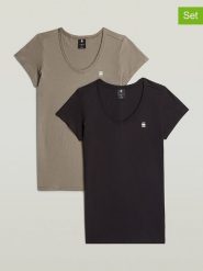 G-Star Koszulki (2 szt.) w kolorze khaki i czarnym rozmiar: M. Brązowe t-shirty damskie G-Star, m, bez wzorów, z bawełny, bez kołnierzyka. Za 149.31 zł.