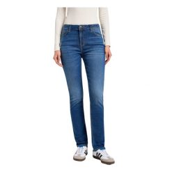 DAMSKIE SPODNIE LEE ELLY DARK TWIST 112355553. Spodnie materiałowe damskie Lee, bez wzorów, z jeansu. Za 229.99 zł.