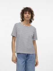 Vero Moda Koszulka "Abby" w kolorze granatowo-kremowym rozmiar: S. Brązowe bluzki damskie Vero Moda, s, bez wzorów, bez kołnierzyka, bez ramiączek. Za 39.58 zł.