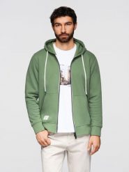 Bluza męska bawełniana dresowa BASIC rozpinana z kapturem - zielona V3 - Rozmiar: S. Zielone bluzy z kapturem męskie Ombre Clothing, m, z bawełny. W wyprzedaży za 118.99 zł.