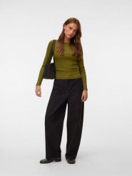 Vero Moda Koszulka w kolorze oliwkowym rozmiar: L. Brązowe t-shirty damskie Vero Moda, l, bez wzorów, prążkowane, bez kołnierzyka. Za 72.95 zł.