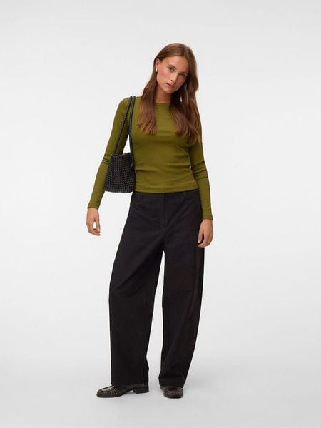 Vero Moda Koszulka w kolorze oliwkowym rozmiar: L. Brązowe t-shirty damskie Vero Moda, l, bez wzorów, prążkowane, bez kołnierzyka. Za 72.95 zł.