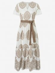 More & More Sukienka w kolorze biało-beżowym rozmiar: 40. Białe sukienki damskie MORE & MORE, bez wzorów, z tkaniny, bez kołnierzyka, bez ramiączek, maxi, rozkloszowane. Za 239.29 zł.