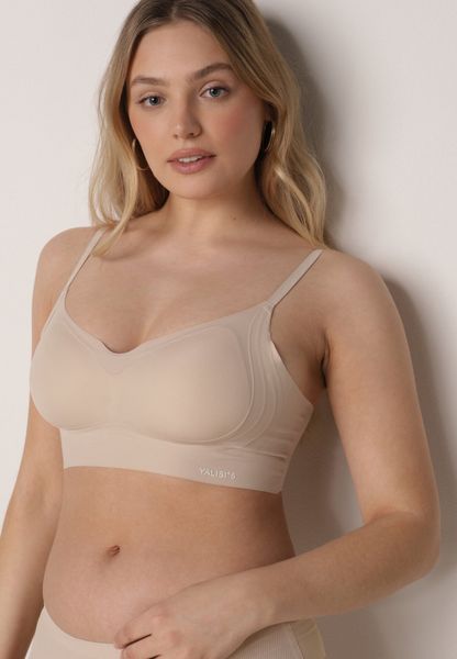 Beżowy Bezszwowy Biustonosz Bez Fiszbin z Elastycznego Materiału Edalith. Brązowe biustonosze Born2be, bez wzorów, z dzianiny. Za 24.99 zł.