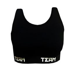 Top sportowy damski JG TEAM. Czarne topy sportowe damskie JG TEAM, s, bez wzorów, z elastanu, bez ramiączek. Za 64.99 zł.