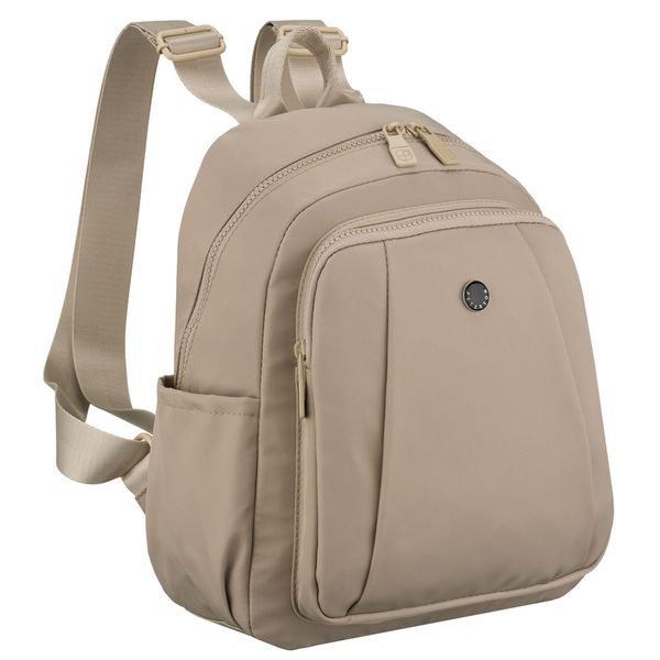 Praktyczny plecak damski wykonany z poliestru w kolorze ecru, jednokomorowy - Peterson. Plecaki damskie Peterson, bez wzorów. Za 89.99 zł.