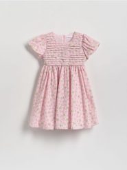 Sukienka we wzory - pastelowy róż. Czerwone sukienki dziewczęce Reserved, bez wzorów, z tkaniny, bez ramiączek. Za 129.99 zł.