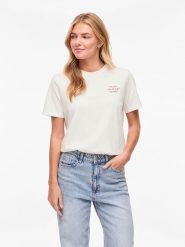 Vila Koszulka "Visybilla Cherry" w kolorze białym rozmiar: L. Białe bluzki damskie Vila, l, bez wzorów, z bawełny, bez kołnierzyka. Za 70.57 zł.