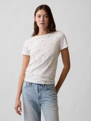GAP Koszulka w kolorze kremowym rozmiar: XL. Brązowe bluzki damskie GAP, xl, bez wzorów, z bawełny, bez kołnierzyka, bez ramiączek. Za 48.16 zł.