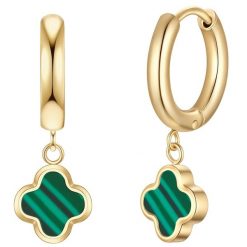 Glanzstücke München Kolczyki Creolen koniczyna ze stali nierdzewnej w zlocie z malachitem (synth.) 1 ct Damski. Zielone kolczyki damskie Glanzstücke München, z malachitem, pozłacane. Za 199.99 zł.