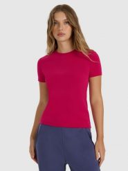4F T-shirt z prążkowanej dzianiny z modalem damski - różowy XS. Czerwone t-shirty damskie 4f, xs, bez wzorów, z dzianiny, bez kołnierzyka. W wyprzedaży za 69.99 zł.