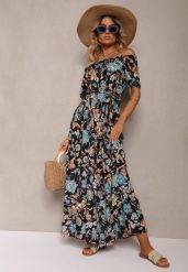 Czarno-Niebieska Bawełniana Sukienka Hiszpanka Wiązana w Talii w Kwiatowy Wzór Risarrae. Czarne sukienki damskie Renee, na co dzień, l, bez wzorów, z bawełny, eleganckie, bez kołnierzyka, bez ramiączek, midi, proste. Za 69.99 zł.