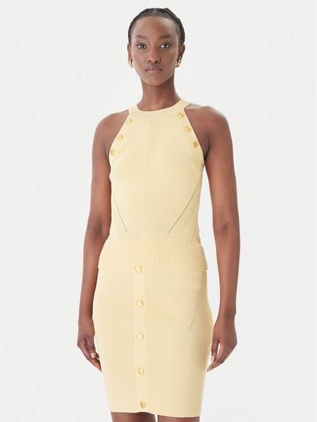 Guess Bluzka G6GR10 Z0625 Żółty Regular Fit. Żółte bluzki damskie Guess, s, z aplikacjami, z syntetyku, bez kołnierzyka, bez ramiączek. Za 291.99 zł.