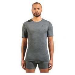 Koszulka męska ODLO Merino 160 BL Top - 100% wełna merino, krótki rękaw. Szare t-shirty sportowe męskie Odlo, m, z wełny, bez ramiączek, trekkingowe. Za 276.60 zł.
