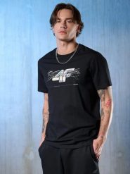 T-shirt regular z nadrukiem męski 4F 4FRSS26TTSHM3662. Czarne t-shirty męskie 4f, m, bez wzorów, z bawełny, bez kołnierzyka. Za 79.99 zł.