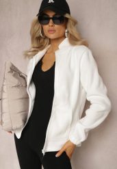 Biała Bluza na Suwak Ocieplana Polarem z Kołnierzem Imerulia. Białe bluzy bez kaptura damskie Renee, l, z polaru. Za 84.99 zł.