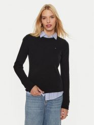 Tommy Hilfiger Sweter WW0WW44161 Czarny Regular Fit. Czarne swetry klasyczne damskie Tommy Hilfiger, l, z wełny, bez kołnierzyka. Za 449.99 zł.