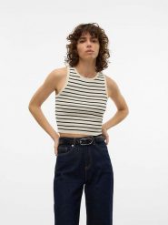 Vero Moda Top "Ginny" w kolorze kremowo-czarnym rozmiar: L. Brązowe topy damskie Vero Moda, l, bez wzorów, bez kołnierzyka. Za 37.30 zł.