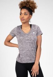 Elmira V-Neck Koszulka - Szary Melange. Szare bluzki sportowe damskie GORILLA WEAR, xs, z poliesteru, bez kołnierzyka, bez ramiączek. Za 171.00 zł.
