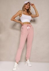 Różowe Spodnie Dresowe z Bawełny o Kroju Jogger High Waist Cherisa. Czerwone spodnie dresowe damskie Renee, l, bez wzorów, z bawełny. Za 49.99 zł.