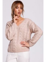 Made of emotion Sweter w kolorze beżowym rozmiar: L/XL. Brązowe swetry klasyczne damskie Made Of Emotion, l, ze splotem, bez kołnierzyka. Za 144.92 zł.
