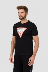 GUESS Czarny t-shirt z dużym logo Clsc Tri Logo. Czarne t-shirty męskie Guess, l, z aplikacjami, bez kołnierzyka. W wyprzedaży za 99.99 zł.