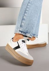 Biało-Czarne Sneakersy Typu Klasyczne Tenisówki na Grubej Podeszwie Hanistra. Białe trampki i tenisówki damskie Born2be, bez wzorów, z jeansu. Za 109.99 zł.