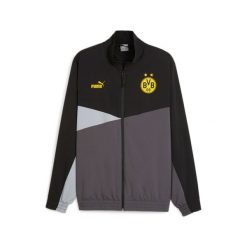 Kurtka z dresu Borussia Dortmund 2023/24. Czarne kurtki męskie Puma, bez wzorów, z dresówki, sportowe, bez kaptura. W wyprzedaży za 272.75 zł.