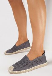 Szare Espadryle z Ażurowej Siateczki Ozdobione Plecionką Lanivesa. Szare espadryle damskie Born2be, w ażurowe wzory, bez obcasa. Za 44.99 zł.