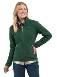 Schöffel Kurtka polarowa "Ash" w kolorze ciemnozielonym rozmiar: 38. Zielone kurtki damskie Schöffel, bez wzorów, z polaru, bez kaptura. Za 130.99 zł.