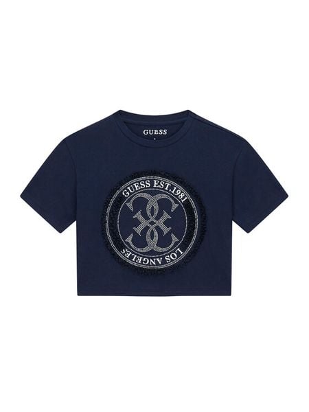 Guess T-Shirt J6GI07 K6YW4 Granatowy Relaxed Fit. Niebieskie koszulki dziewczęce Guess, z aplikacjami, z bawełny, bez ramiączek. Za 119.99 zł.