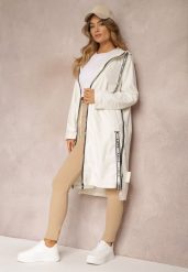 Beżowy Płaszcz za Kolano z Tasiemką i Kapturem Penela. Brązowe płaszcze damskie Renee, l, bez wzorów. Za 229.99 zł.