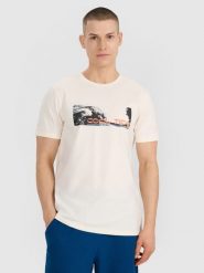 4F T-shirt regular z nadrukiem męski - biały XXL. Białe t-shirty męskie 4f, m, bez wzorów, z bawełny, bez kołnierzyka. Za 59.99 zł.