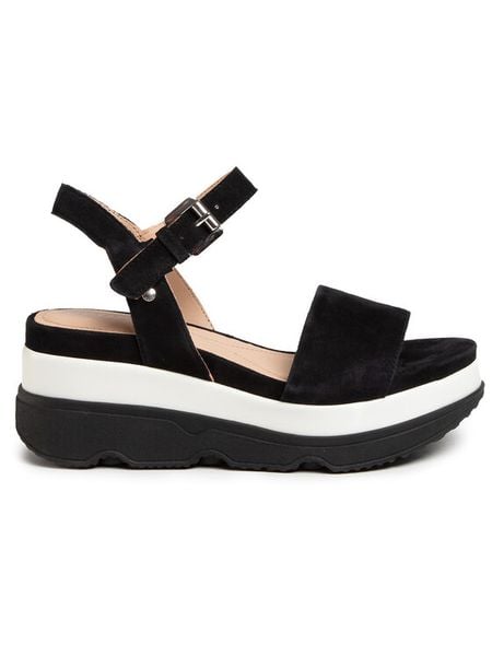 Geox Sandały D Gardenia C D02HBC 00021 C9999 Czarny. Czarne sandały damskie Geox, bez wzorów, ze skóry, bez obcasa, na koturnie. Za 519.99 zł.