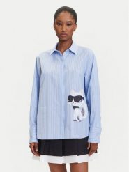KARL LAGERFELD Koszula A3W11029 Niebieski Regular Fit. Niebieskie koszule damskie Karl Lagerfeld, bez wzorów, z bawełny, bez kołnierzyka, bez ramiączek. Za 749.99 zł.