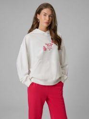 4F Bluza dresowa loose z kapturem damska - biała XS. Białe bluzy z kapturem damskie 4f, xs, z bawełny. Za 189.99 zł.