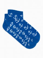 Skarpety męskie krótkie ze wzorem kotwic - niebieskie V21 U177 - 43/46. Niebieskie skarpetki męskie Ombre Clothing, bez wzorów, z bawełny. W wyprzedaży za 3.99 zł.