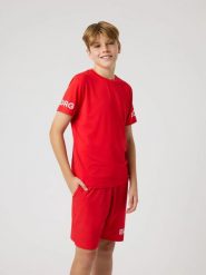 Bjorn_borg Koszulka junior z recyklowanego poliestru – FLAME SCARLET. Czerwone t-shirty damskie Björn Borg, l, bez wzorów, bez kołnierzyka. Za 173.00 zł.
