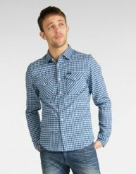 LEE CLEAN WESTERN SHIRT MĘSKA KOSZULA WASHED BLUE L644DJLR 112115494. Niebieskie koszule męskie Lee, l, bez wzorów, bez kołnierzyka, bez ramiączek. Za 129.99 zł.