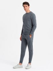 Dresowy męski bawełniany komplet BASIC bluza nierozpinana + joggery – grafitowy V11 Z84 - XXL. Szare bluzy bez kaptura męskie Ombre Clothing, m, z bawełny. Za 161.99 zł.