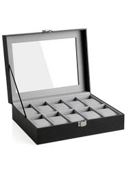 SONGMICS Szkatułka w kolorze czarnym na zegarki - 25,5 x 7,8 x 20,2 cm rozmiar: onesize. Czarne zegarki damskie Songmics, szklane. Za 54.61 zł.