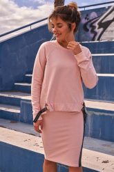 Asymetryczna Bluza z Lampasami - Różowa. Czerwone bluzy bez kaptura damskie MOE, l, z bawełny. Za 229.90 zł.