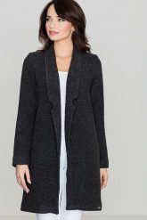Przejściowy Czarny Płaszcz bez Zapięcia. Czarne płaszcze damskie Katrus, m, bez wzorów, z materiału. Za 369.00 zł.